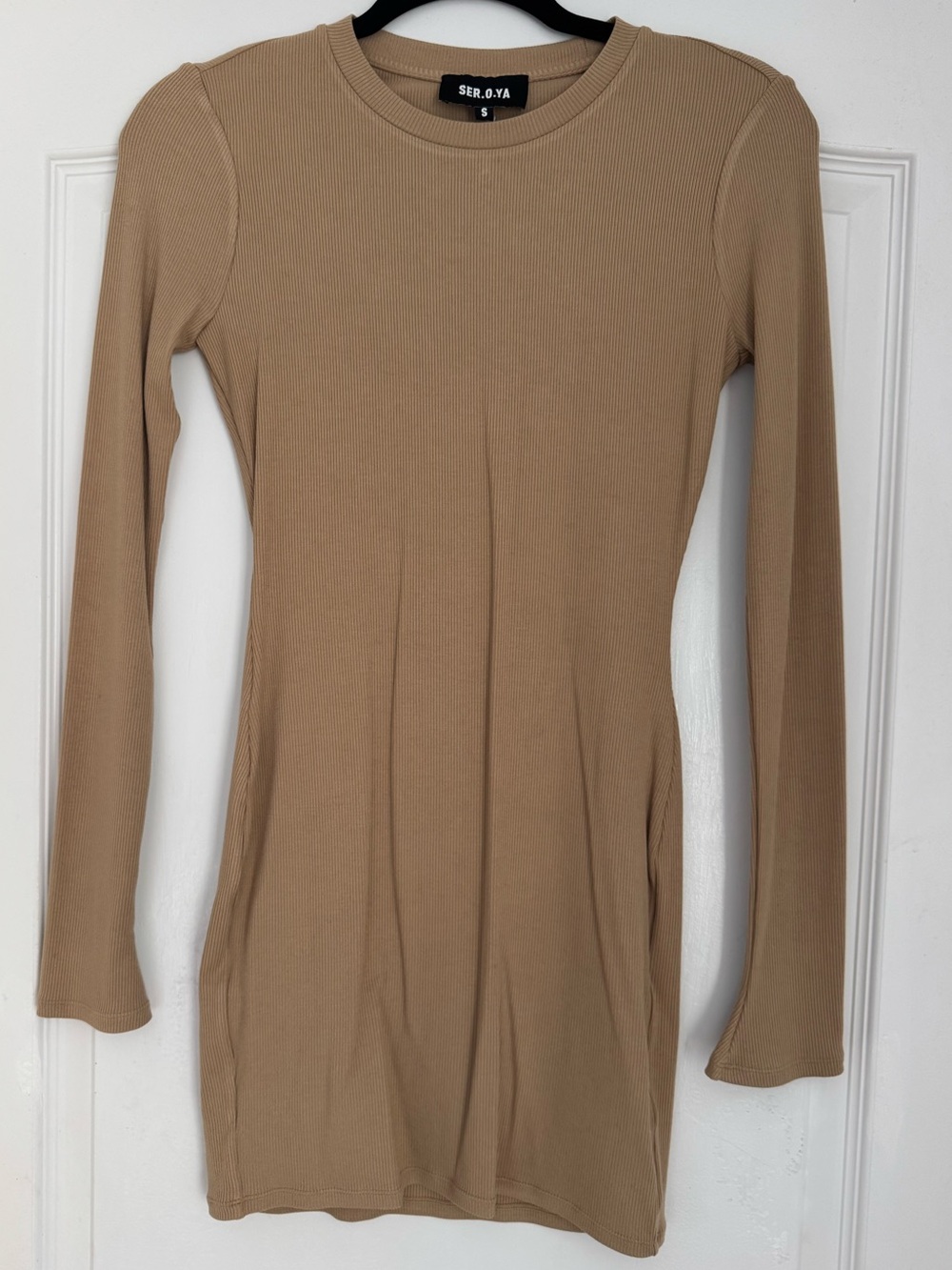 SER.O.YA Lauren Ribbed Bodycon Mini Dress Tan Beige Size S